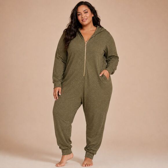 Savage X Fenty Other - Savage X Fenty Sleep & Shine Hooded One Piece Lurex Jumpsuit 2X Olive Green